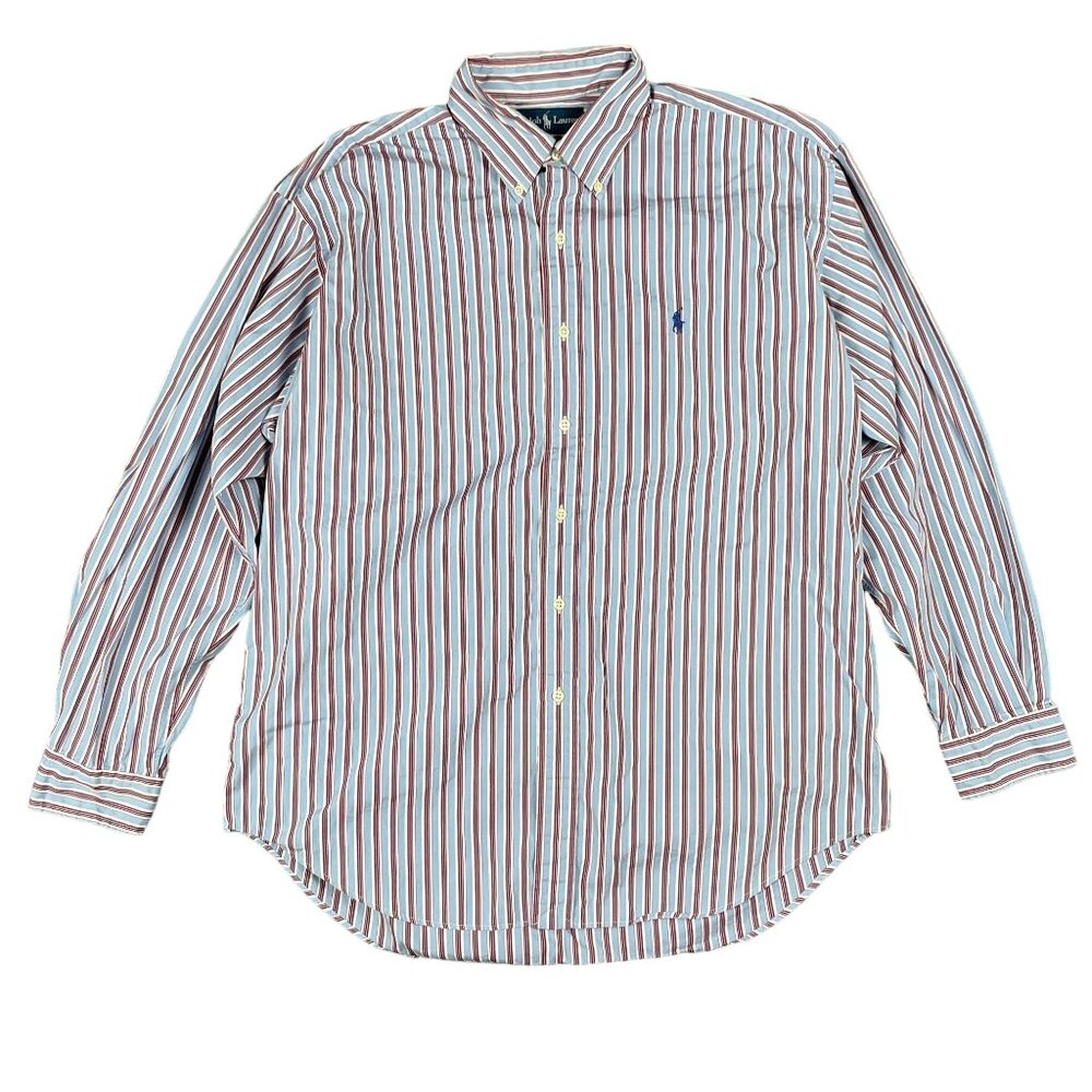 Ralph Lauren Shirt Mens Size L Blue Striped Cotton Blake Office Preppy Old Money